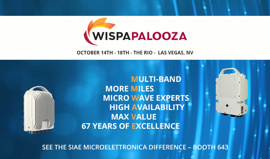 SIAE MICROELETTRONICA invite you to visit our booth #643 at WISPAPalooza in Las Vegas from Oct 15 - Oct 17.